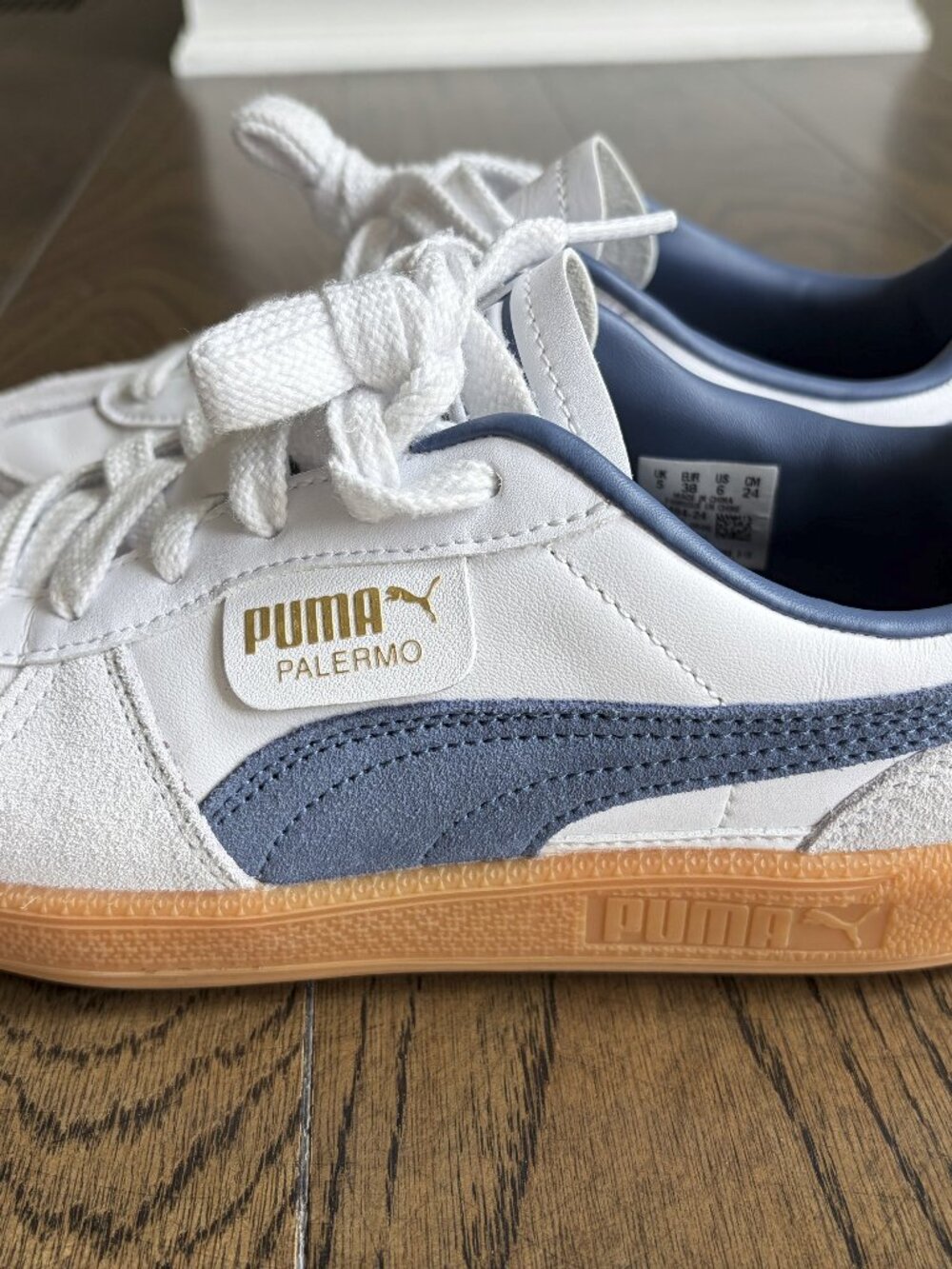 Puma Palermo White & Blue Suede-Trim Sneakers size 6 - Picture 5 of 7